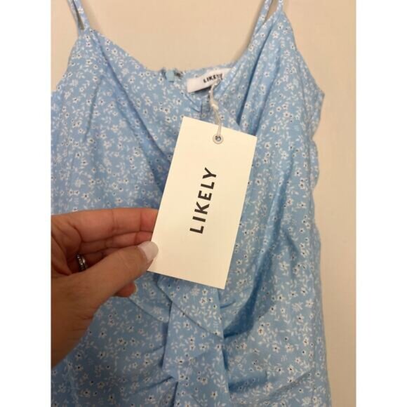 NWT Likely Ruffles Spaghetti Straps Sallie Dress Blue Bell Multicolor Size: 8 - Picture 4 of 9